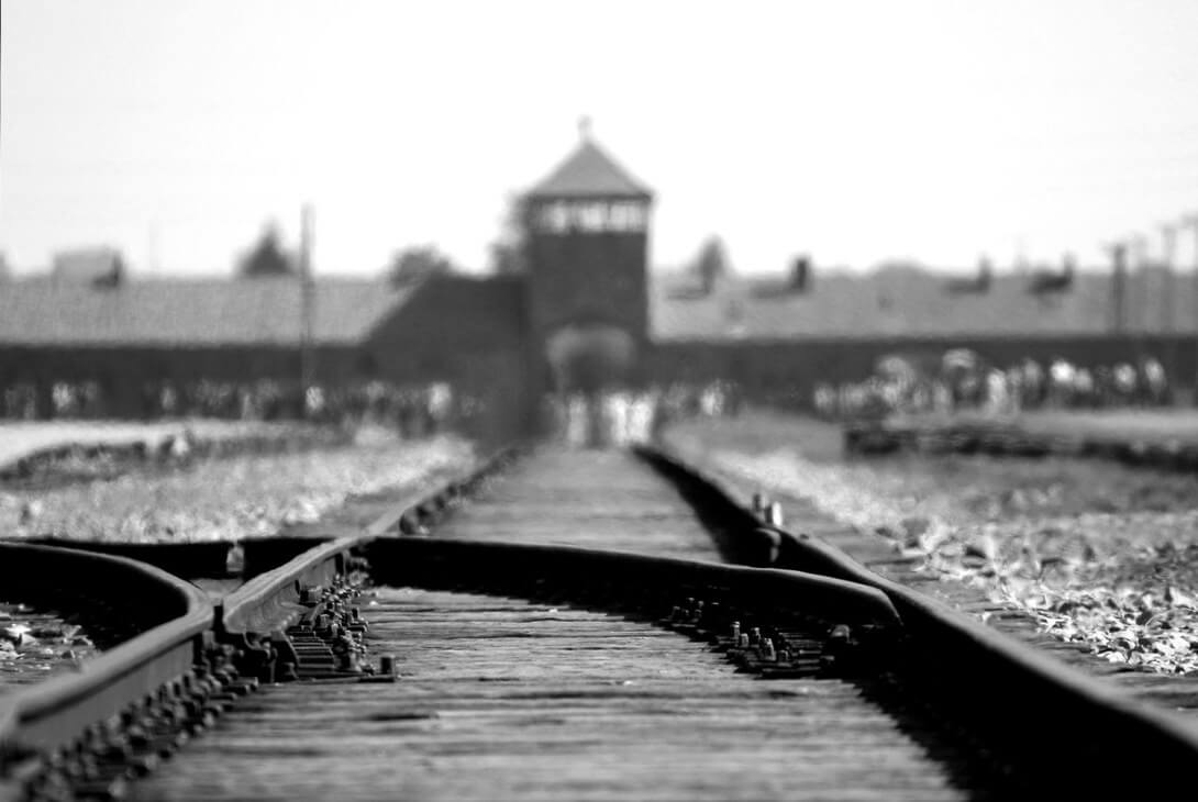 Auschwitz-Birkenau in black and white