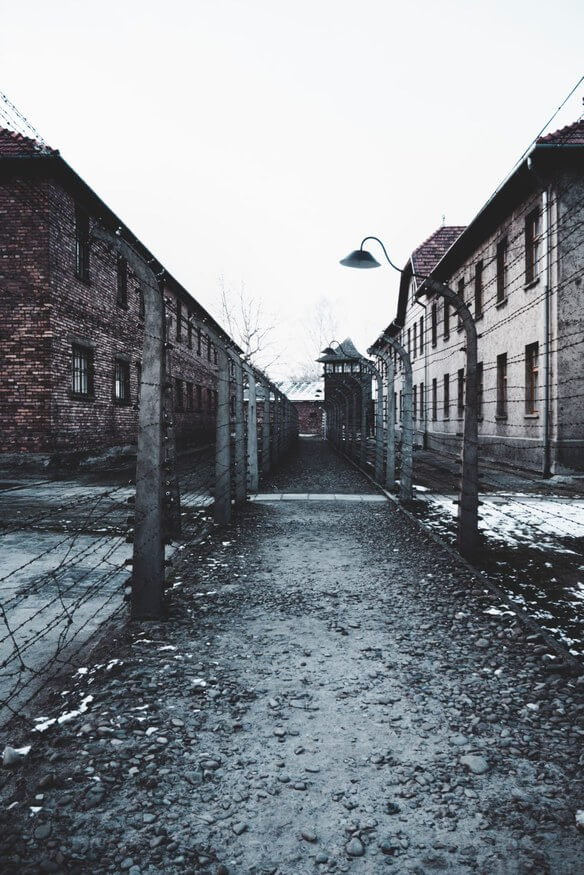 fence in Auschwitz-Birkenau Museum in winter